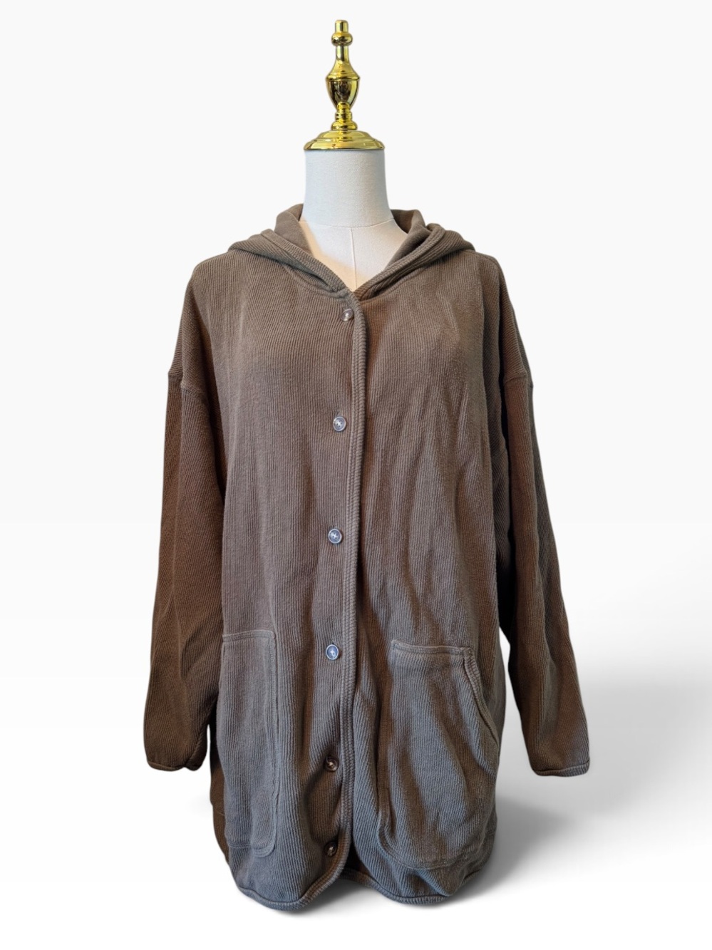 Vintage 90s Abercrombie Fitch Sport Jersey Hooded Cardigan Button Jacket Brown L